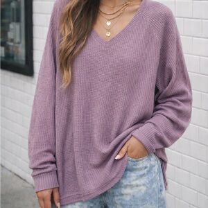 Maeve Lavender V-Neck Long Sleeve Top Small / Anthropologie